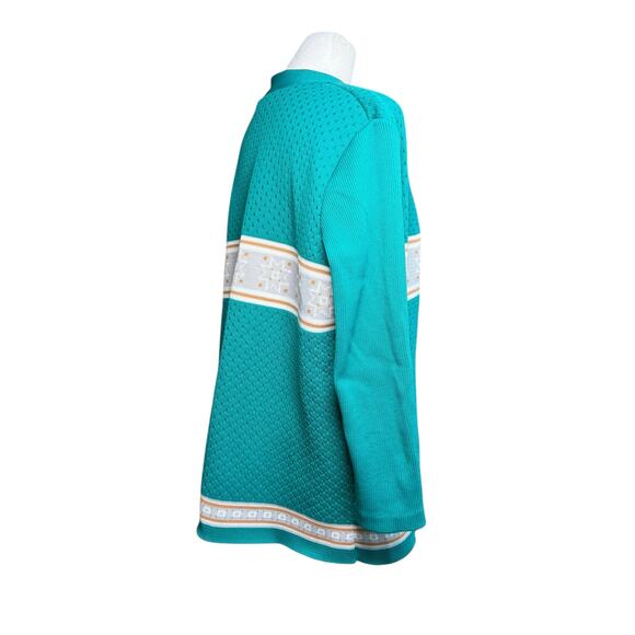 Stage 7 Cardigan Sweater‎ Women 18 Knitted Mod Fair Isle Preppy Teal 60s Vintage - Picture 7 of 10